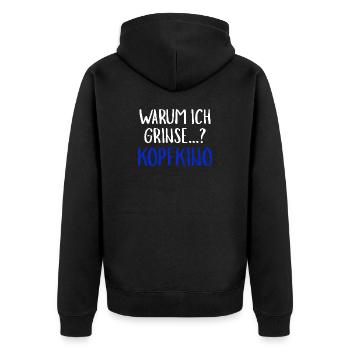 Warum Ich Grinse Kopfkino Funny Slogan Humour - Unisex Premium Bio Zip Hoodie - Schwarz - Hinten - Nico (187cm)