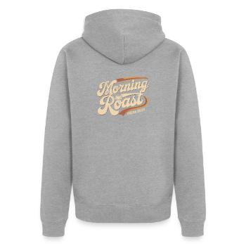 Torréfaction du matin – Café frais quotidien - Veste à capuche bio Premium Unisexe - gris chiné - Dos - Nico (187cm)
