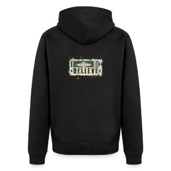 Ich glaube an UFOs - Unisex Premium Bio Zip Hoodie - Schwarz - Hinten - Nico (187cm)