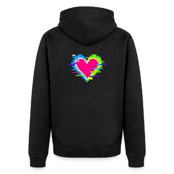 Pixel Heart Neon Glitch Rainbow - Unisex Premium Organic Zip Hoodie - black - Back - Nico (187cm)