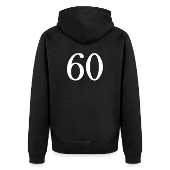 60. 60 JAHRE. 60-JÄHRIGES JUBILÄUM. 60. GEBURTSTAG. - Unisex Premium Bio Zip Hoodie - Schwarz - Hinten - Nico (187cm)
