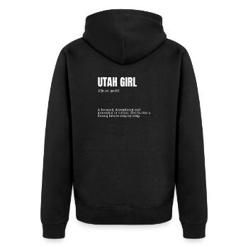 Utah Girl: Values and Focus - Unisex Premium Organic Zip Hoodie - black - Back - Nico (187cm)