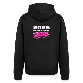 2026 Neue 2016 Throwback-Internet-Vibes - Unisex Premium Bio Zip Hoodie - Schwarz - Hinten - Nico (187cm)