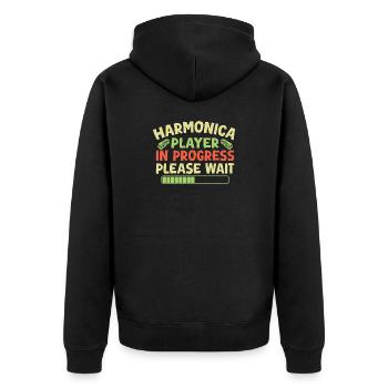 Funny Harmonica Player In Progress Harmonica - Unisex Premium Bio Zip Hoodie - Schwarz - Hinten - Nico (187cm)