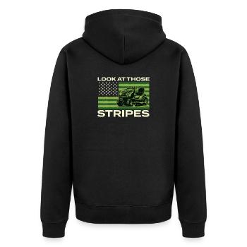 Schau dir diese Streifen an – Rasenpflege-Profi für Aufsitzmäher - Unisex Premium Bio Zip Hoodie - Schwarz - Hinten - Nico (187cm)