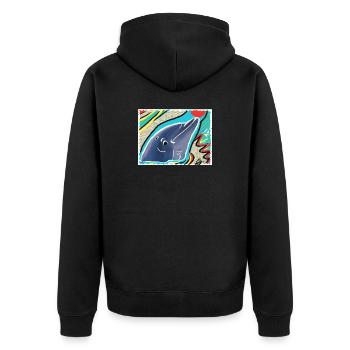 Eg Delfin I Tier I Foto I Zeichnung - Unisex Premium Bio Zip Hoodie - Schwarz - Hinten - Nico (187cm)