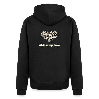 Leopardenmuster Herzmotiv , my love, afrikanische - Unisex Premium Bio Zip Hoodie - Schwarz - Hinten - Nico (187cm)