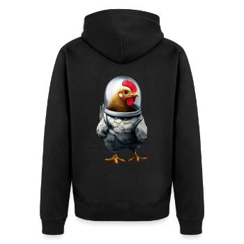 Astronaut Huhn - Unisex Premium Bio Zip Hoodie - Schwarz - Hinten - Nico (187cm)