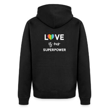 Pride Month - LGBTQ+ Liebe ist unsere Superkraft - Unisex Premium Bio Zip Hoodie - Schwarz - Hinten - Nico (187cm)