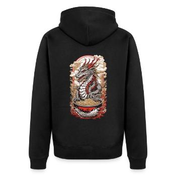 Aesthetic Ramen Drache Japan Wave Food Art Design - Unisex Premium Bio Zip Hoodie - Schwarz - Hinten - Nico (187cm)