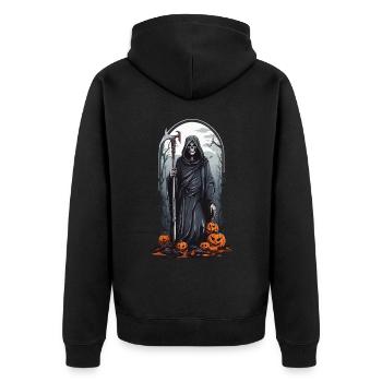 Retro Grim Reaper Pumpkin Halloween Horror Design - Unisex Premium Organic Zip Hoodie - black - Back - Nico (187cm)