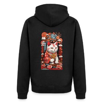 Chats japonais porte-bonheur amoureux des chats - Veste à capuche bio Premium Unisexe - noir - Dos - Nico (187cm)