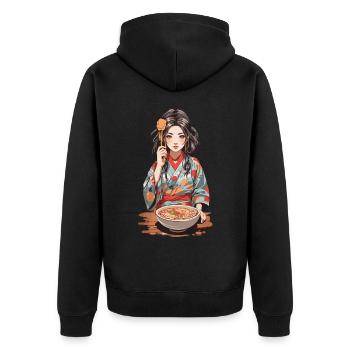 Ramen Anime Girl Aesthetics Manga Art Design - Unisex Premium Organic Zip Hoodie - black - Back - Nico (187cm)