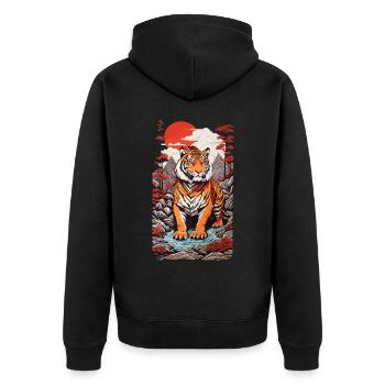 Asiatischer Tiger Ukiyo-e Japan Kunst Stil - Unisex Premium Bio Zip Hoodie - Schwarz - Hinten - Nico (187cm)