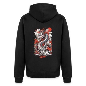 Ukiyo-E Dragon Retro Vintage Japanese Art - Unisex Premium Organic Zip Hoodie - black - Back - Nico (187cm)