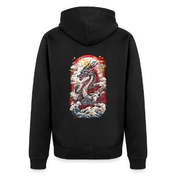 Japan Drachen Ukiyo-E Retro Kunst Design - Unisex Premium Bio Zip Hoodie - Schwarz - Hinten - Nico (187cm)