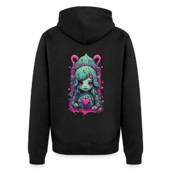 Kawaii Gothic Okkulte Magie Weirdcore Liebe Design - Unisex Premium Bio Zip Hoodie - Schwarz - Hinten - Nico (187cm)