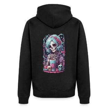 E-girl Pastel Goth Anime Kawaii Dia de Muertos - Unisex Premium Bio Zip Hoodie - Schwarz - Hinten - Nico (187cm)