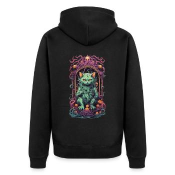 Okkulte Dämonen Katze Gothic Unterwelt Design - Unisex Premium Bio Zip Hoodie - Schwarz - Hinten - Nico (187cm)