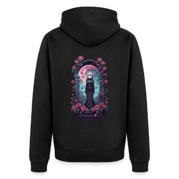 Gothic Anime Girl Victorian Kawaii Design - Unisex Premium Organic Zip Hoodie - black - Back - Nico (187cm)