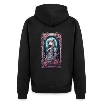 Aesthetic Goth Kawaii Anime Victorian Roses - Unisex Premium Organic Zip Hoodie - black - Back - Nico (187cm)