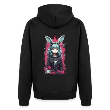 Kawaii Goth Anime Bunny Dunkle Magie Aesthetic - Unisex Premium Bio Zip Hoodie - Schwarz - Hinten - Nico (187cm)