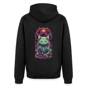 Unterwelt Katze Dämon Wächter Halloween Magie - Unisex Premium Bio Zip Hoodie - Schwarz - Hinten - Nico (187cm)