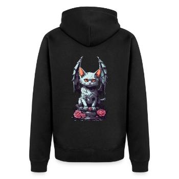 Gloomy Cat Demon Pastel Goth Roses Design - Unisex Premium Organic Zip Hoodie - black - Back - Nico (187cm)