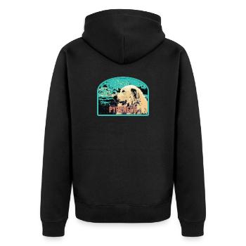Pyrenäen-Schäferhund-Aufnäher: Berggefährte - Unisex Premium Bio Zip Hoodie - Schwarz - Hinten - Nico (187cm)