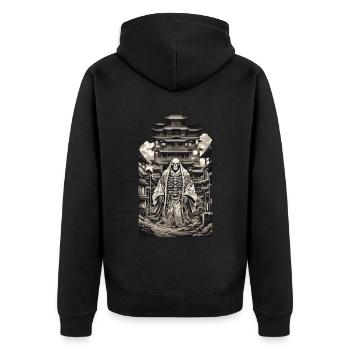 Yokai Monk Spirit Skeleton Ukiyo-E Manga Design - Veste à capuche bio Premium Unisexe - noir - Dos - Nico (187cm)