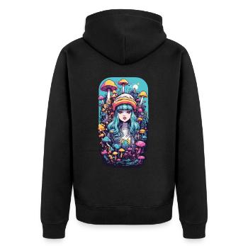 Festival Fantasy Psychedelic Goa Mushroom Girl - Unisex Premium Organic Zip Hoodie - black - Back - Nico (187cm)