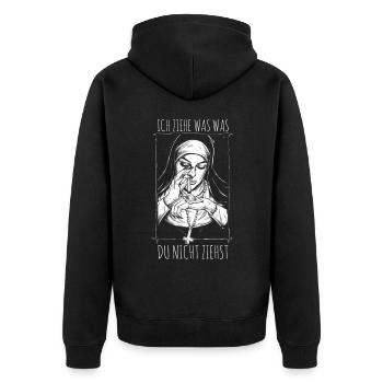 Ich Ziehe Was Was Du Nicht Ziehst Nonne - Unisex Premium Bio Zip Hoodie - Schwarz - Hinten - Nico (187cm)