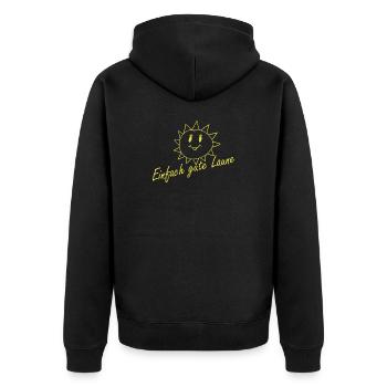 Einfach gute Laune - Unisex Premium Bio Zip Hoodie - Schwarz - Hinten - Nico (187cm)