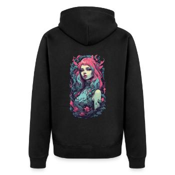 Gothic Pastell Aesthetic E-Girl Streetwear - Unisex Premium Bio Zip Hoodie - Schwarz - Hinten - Nico (187cm)