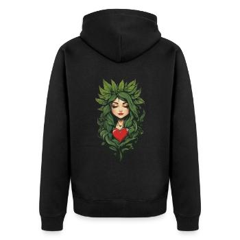 Herz Pflanzenliebe Tattoo Aesthetic Design - Unisex Premium Bio Zip Hoodie - Schwarz - Hinten - Nico (187cm)