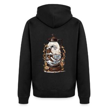 Japanese Coffee Wave Aesthetic Coffee Design - Unisex Premium Organic Zip Hoodie - black - Back - Nico (187cm)