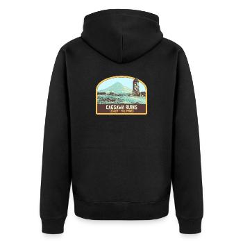 Ruinen von Cagsawa, Vulkan Mayon, Philippinen - Unisex Premium Bio Zip Hoodie - Schwarz - Hinten - Nico (187cm)