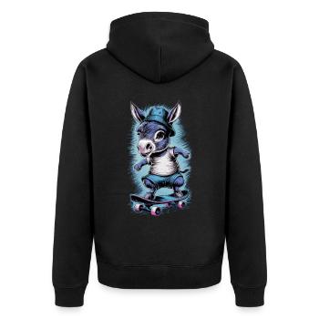Esel auf Skateboard Skater Skateboarding für - Unisex Premium Bio Zip Hoodie - Schwarz - Hinten - Nico (187cm)