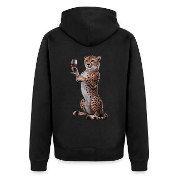 Gepard Wein - Unisex Premium Bio Zip Hoodie - Schwarz - Hinten - Nico (187cm)