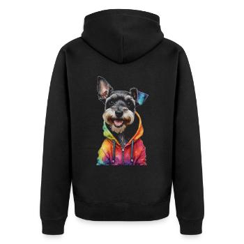 Zwergschnauzer Hoodie Hund Lustig Tier Print - Unisex Premium Bio Zip Hoodie - Schwarz - Hinten - Nico (187cm)