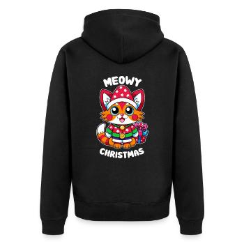 Meowy Christmas - Geschenk mit Katze - Unisex Premium Bio Zip Hoodie - Schwarz - Hinten - Nico (187cm)