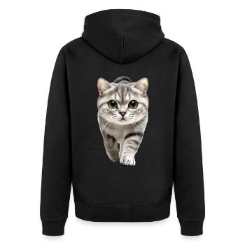 Schottische Faltohrkatze - Unisex Premium Bio Zip Hoodie - Schwarz - Hinten - Nico (187cm)