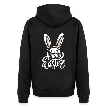 Happy Easter - Osterhase - Osterei - Geschenk - Unisex Premium Bio Zip Hoodie - Schwarz - Hinten - Nico (187cm)