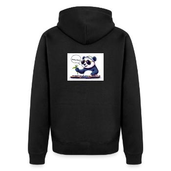 DJ Panda mit Brille und Bambusstab - Unisex Premium Bio Zip Hoodie - Schwarz - Hinten - Nico (187cm)