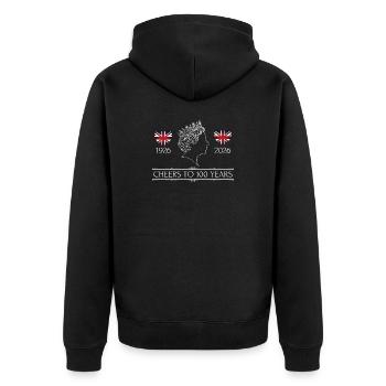 Queen's 100th birthday in 2026 - Unisex Premium Organic Zip Hoodie - black - Back - Nico (187cm)