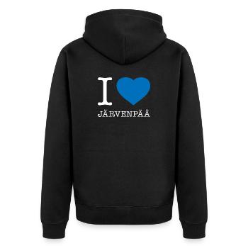 I love Järvenpää - Unisex Premium Organic Zip Hoodie - black - Back - Nico (187cm)