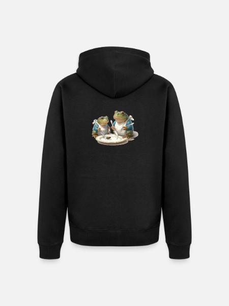 Frosch-Dinner: Fliege am Teller - Unisex Premium Bio Zip Hoodie - Schwarz
