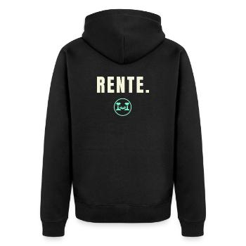 RENTE. Success Edition - Minimalistisches Design - Unisex Premium Bio Zip Hoodie - Schwarz - Hinten - Nico (187cm)