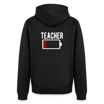 Teacher Battery Drain Funny Funny Work - Unisex Premium Organic Zip Hoodie - black - Back - Nico (187cm)