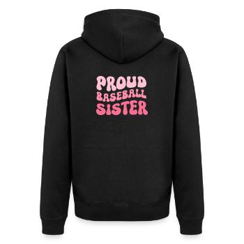 Proud Baseball Sister - Unisex Premium Bio Zip Hoodie - Schwarz - Hinten - Nico (187cm)